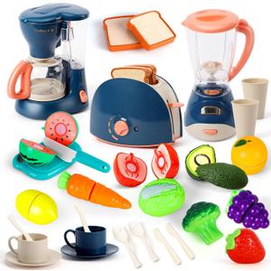 TOY Life Kids Blender, Coffee Maker, Toaster, Toy Kitchen,Play Kitchen Appliances Kids with Light and Sound, Play Coffee Maker for Toddlers, Learning Kitchen Toys Gift for Grils Boys