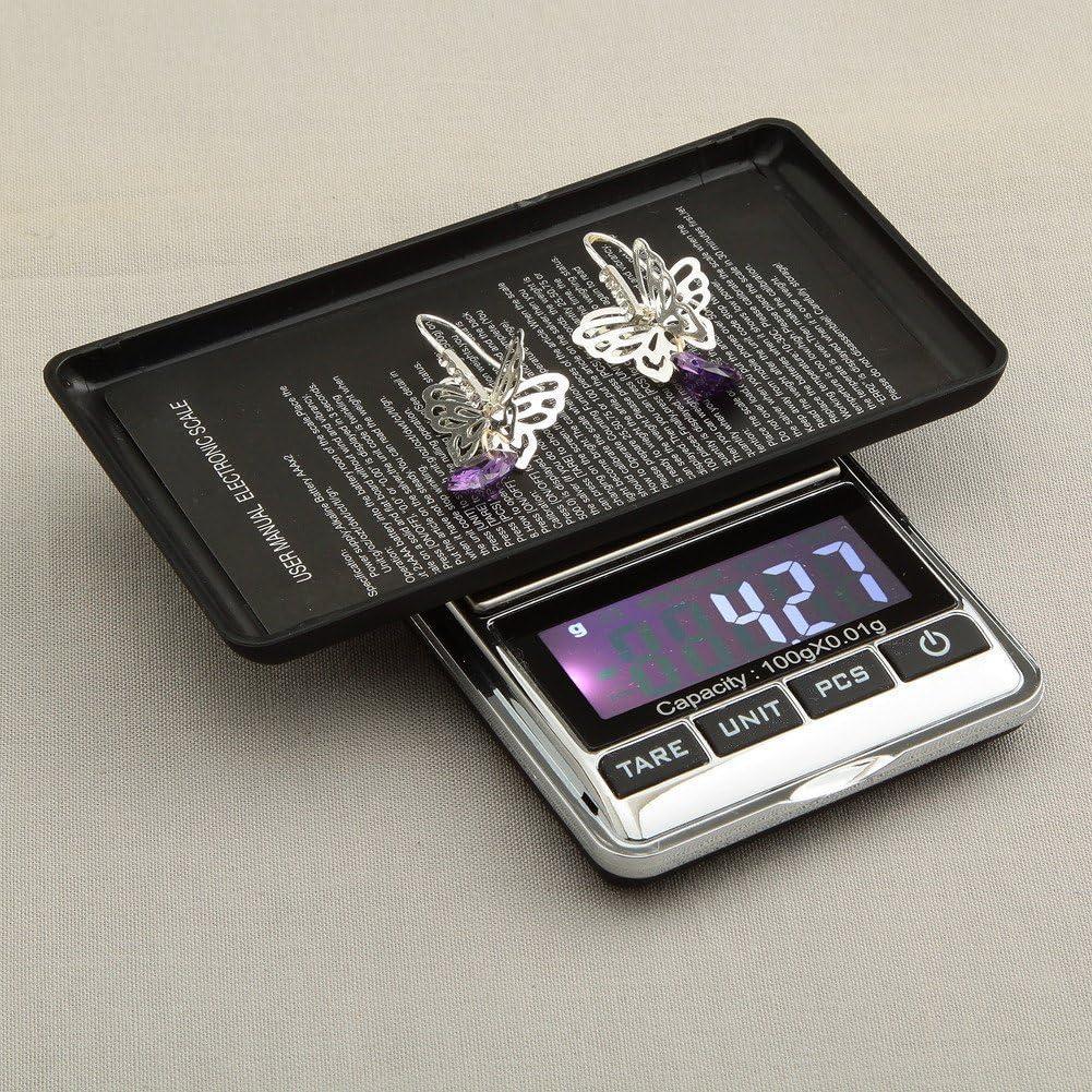 Portable Electronic Balance Gram Digital Pocket Jewelry & Kitchen Food Weighing 100g/0.01g Scale,Compact, Tare, Stainless Steel, Reloading,LCD Backlit Display