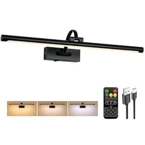 Tassuowell Wireless Picture Lights for Wall Rechargeable, Battery Operated Art Light for Paintings, 3CCT Dimmable, 15.7" Brass Finish with Remote, Rotatable Gallery Light for Pictures Display