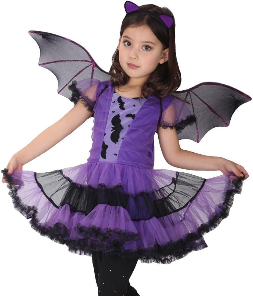 EOZY Girls Bat Vampire Costume Kids Halloween Clothes Animal Cosplay Purple Dress (3-4 Years)