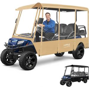 Universal Golf Cart Enclosure for 6 8 Passenger Carts, Fits EZGO/Club Car/Yamaha/ICON, Extended Long Roof Compatible, with Reflective Strips for Safety, Roll-Up Zipper Doors & Clear View