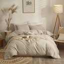 AMWAN Modern Style Beige Duvet Cover King Size Boho Comforter Cover 100% Washed Cotton Bedding Set Soft Cotton Bedding Cover Luxury Light Tan Duvet Cover with Zipper Closure