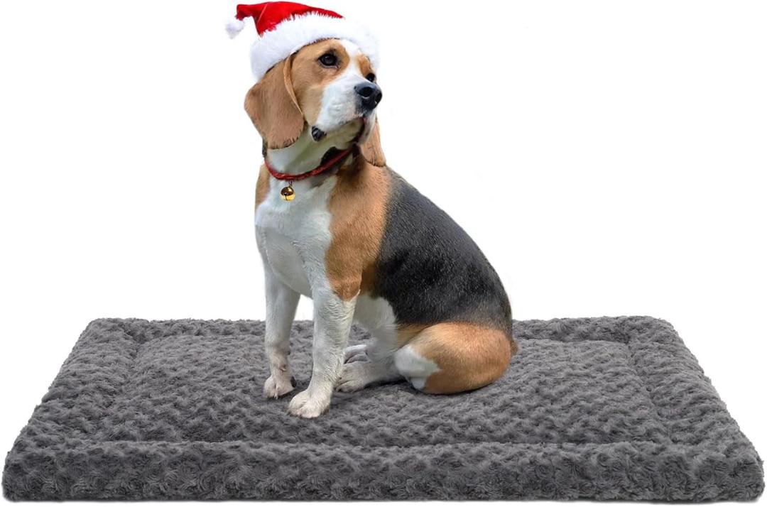 Washable Dog Bed Mat Ultra Soft Dog Crate Pad Comfy Fluffy Pet Kennel Beds Sleeping Mattress for Large Jumbo Medium Small Dogs, 35 x 22 Inch, Gray (Grey)