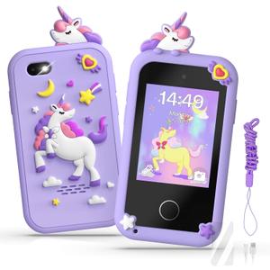 Kids Smart Phone Toys for Girls,Christmas Birthday Gifts for Girls Age 3-10 Kids Cell Phone Toys with 2.8" Touchscreen 20 Learning Games Dual Camera Music Player, 8G SD Card (Purple)