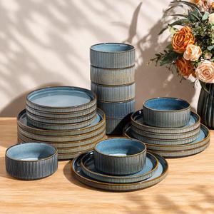 GBHOME Stoneware Dinnerware Sets for 8, 24-Piece Plates and Bowls Set