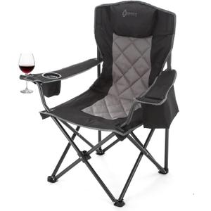 ARROWHEAD OUTDOOR Portable Deluxe Folding Camp Quad Chair w/Headrest, Glass & Cup Holders, Armest 6-can Cooler, Heavy Duty Carry Bag, 550 lbs Weight Capacity (Black)