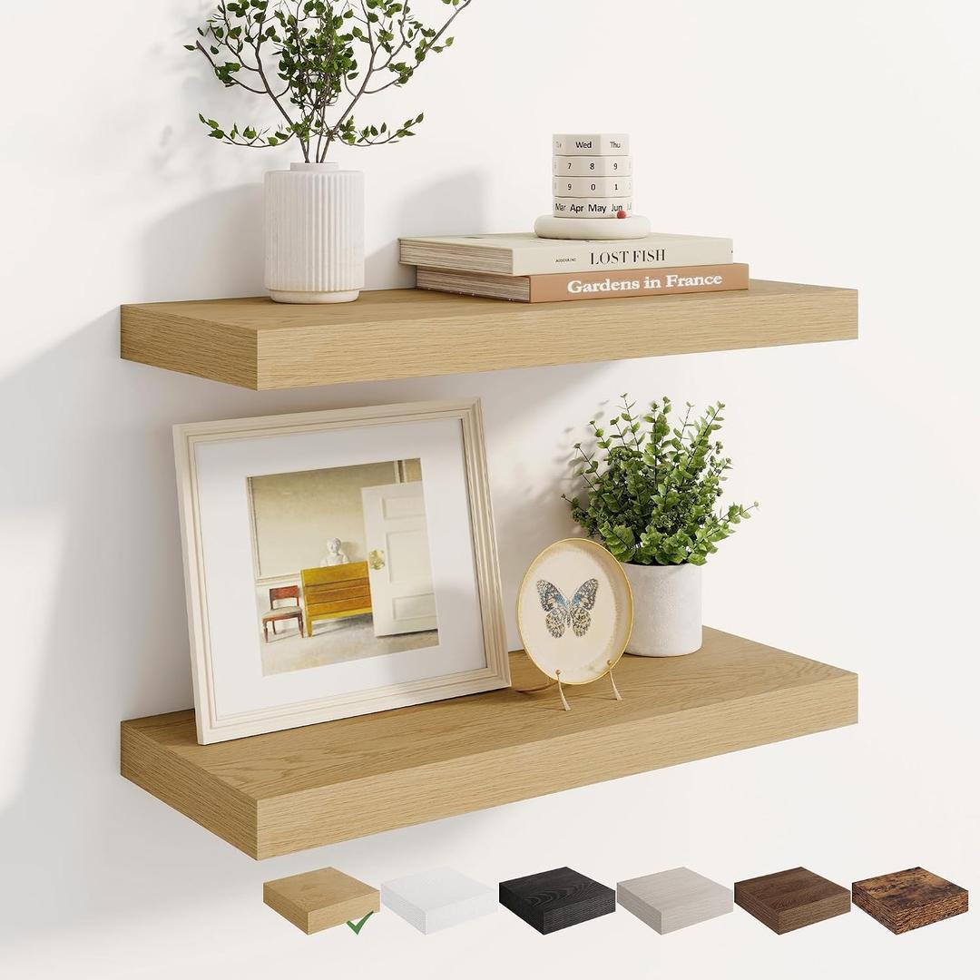 Dreamland 22.5 Inches Wall Mounted Wood Floating Shelves, Oak, 2 Pack