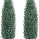 5Ft Artificial Cypress Trees (Set of 2) Outdoor Indoor, Realistic Faux Potted Cedar Trees with UV Protection, FakeTopiary Trees for Entryway Office Home Decor