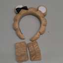 AHONEY Spa Bear Ears Headband, Face Wash Wristband Set, Cute Makeup Skincare Headbands Wrist Bands for Washing Face Elastic Fluffy Headband for Women Girls Cosmetic (Khaki)