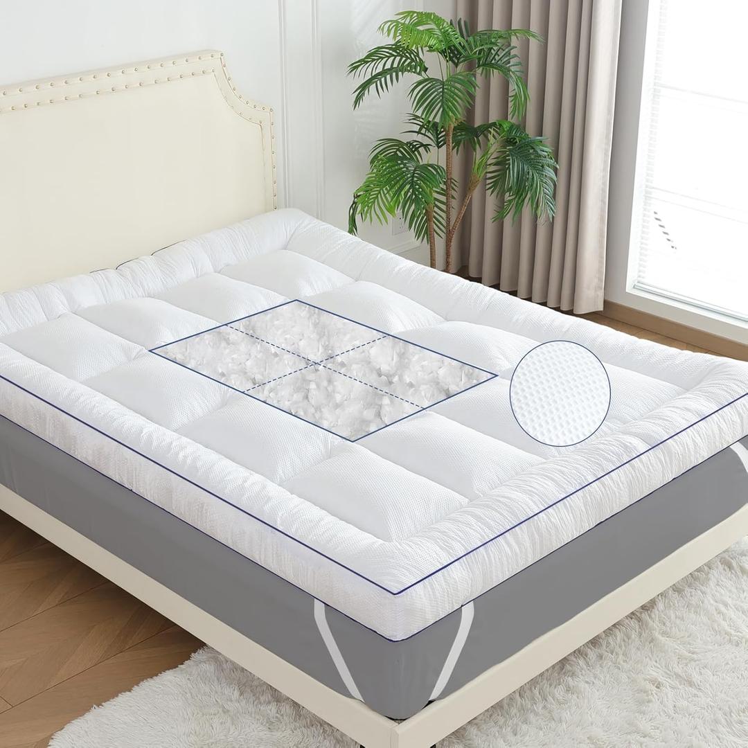 King Size Mattress Topper, Shredded Memory Foam Filling, with 1800 GSM Mattress Pad Cover, Soft Bed Topper for Back Pain Comfy Plush Foam Filled Pillow Top,78"x80"