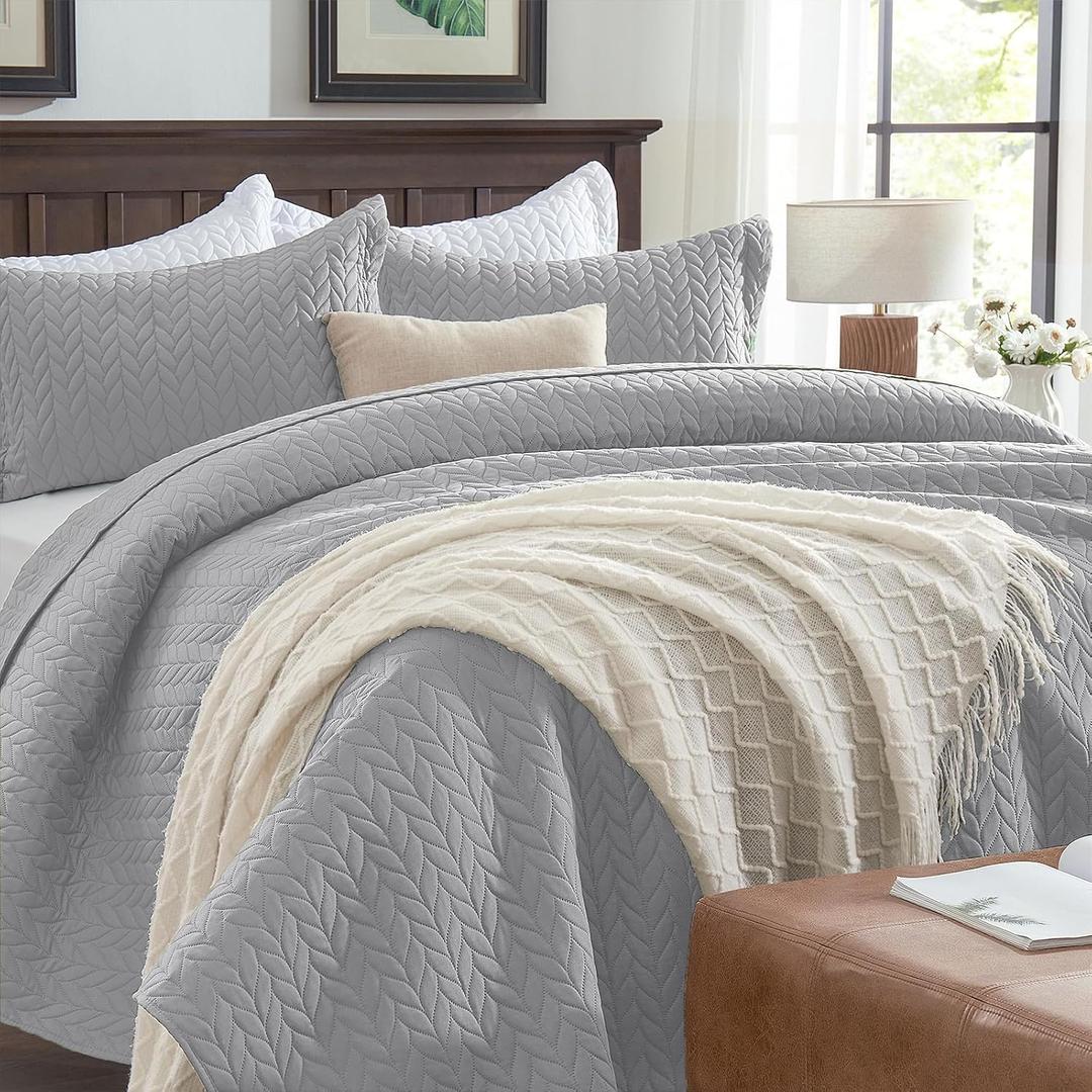 Quilts Queen Size - Lightweight Bedspreads Queen Size with Basket Weave Pattern, Soft Quilt Bedding, Light Grey Comforter Coverlet for All Seasons (90" x 96")