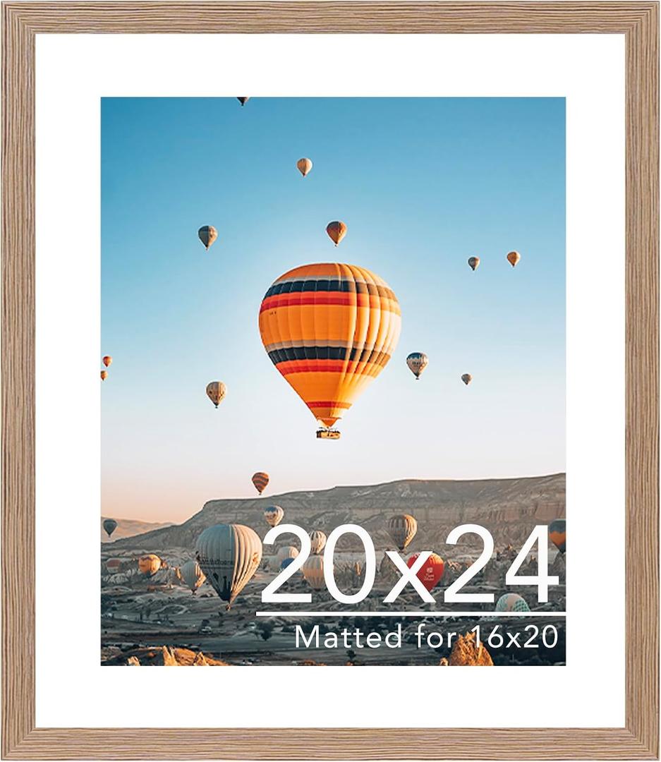 JCJMY 20x24 Picture Frame with 16x20 Mat, Display Photo 16x20 with Mat or 20 x 24 Without Mat, Wall Hanging Large 20 by 24 Poster Frame with Plexiglass, Rustic Brown