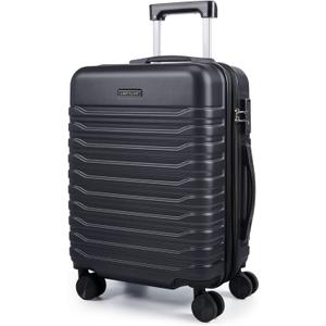 LIGHT FLIGHT Expandable Carry On Luggage 22x14x9 Airline Approved with Double Spinner Wheels, 20 Inch Lightweight Hard Shell Rolling Suitcases with TSA Lock, Black