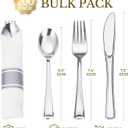 Goodluck 200 Pack Pre Rolled Silver Plastic Silverware, Wrapped Cutlery