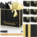 ReliThick 6 Pack Metallic Paper Gift Bag with Handles Tissue Paper Gold Tag Pen Thank You Favor Bag for Wedding Party Bridesmaid Bridesman 5 Senses Anniversary Birthday Favor (Black Gold)