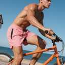 Mens Swim Trunks Quick Dry Swimming Shorts with Zip Pockets Men's Bathing Suits 5 Inch Inseam Elastic Mesh Lining Fit (Pink, XL)