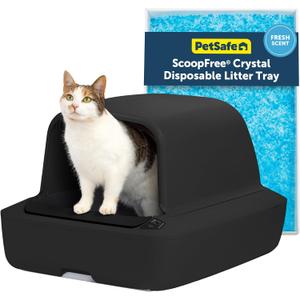 PetSafe ScoopFree Crystal Pro Self-Cleaning Cat Litter Box System Enclosed Front-Entry Advanced Odor Control Includes 1 Disposable Crystal Litter Tray Black (ZAL00-18159)