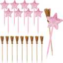 Geyoga 20 Pcs Witch Party Favors Broom Pencils and Star Ballpoint Pens for Wizard Theme Party Decorations Goodie Bags Stuffers Carnival Prizes Birthday Gifts Treats (Brown)