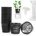 ORIMERC 12 Pack 3 inch Net Cups Pots with 12 feet Hydroponics Self Watering Wick & 12 Plant Labels Aquaponics Mason Jar Bucket Insert Orchid kratky Vegetable Garden Growing Netted Basket Slotted Mesh (Black)