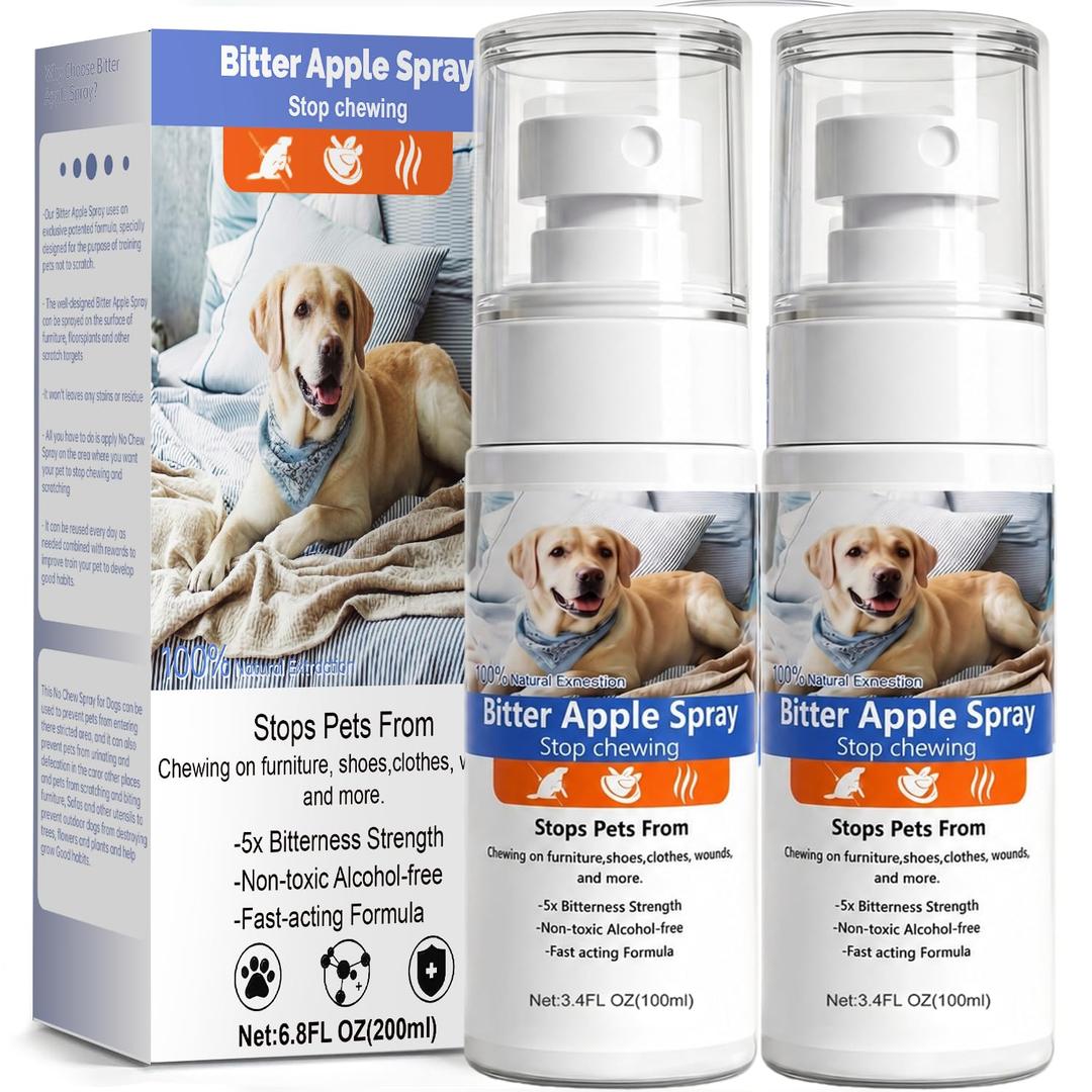 2 Bottles Bitter Apple Spray for Dogs – No Chew Spray for Dogs – Stop Chewing & Licking, Natural Bitter Taste Dog Training Spray, Non-Toxic & Safe for Furniture, Shoes & More - Blue