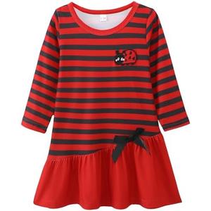 HIGHUZZA Baby Girl Clothes, Long Sleeve Bow Tie Embroidered Graphic Red Ladybug Outfits for Fall Casual Birthday Party 6-9 Months