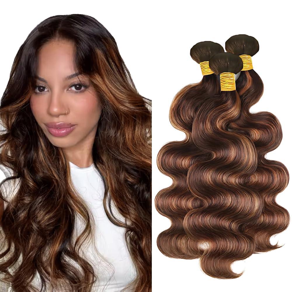 Freiuoke 14 16 18 Inch P430 Human Hair Bundles Highlight Body Wave Bundle 4/30 Body Wave 3 Bundles Brazilian Virgin Hair Extensions