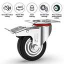 GBL Heavy Duty Castor Wheels with 4 Brakes + Screws - 75mm up to 200KG - Pack of 4 No Floor Marks Silent Caster for Furniture - Rubbered Trolley Wheels - Silver Castors