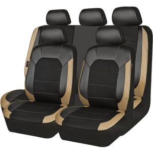 CAR PASS Leather seat Covers,Automotive Universal Sport car seat Cover Super 5mm Composite Sponge Inside,Airbag Compatible fits Most Cars, SUVs, Trucks, and Vans (Full Set,Black and Beige)