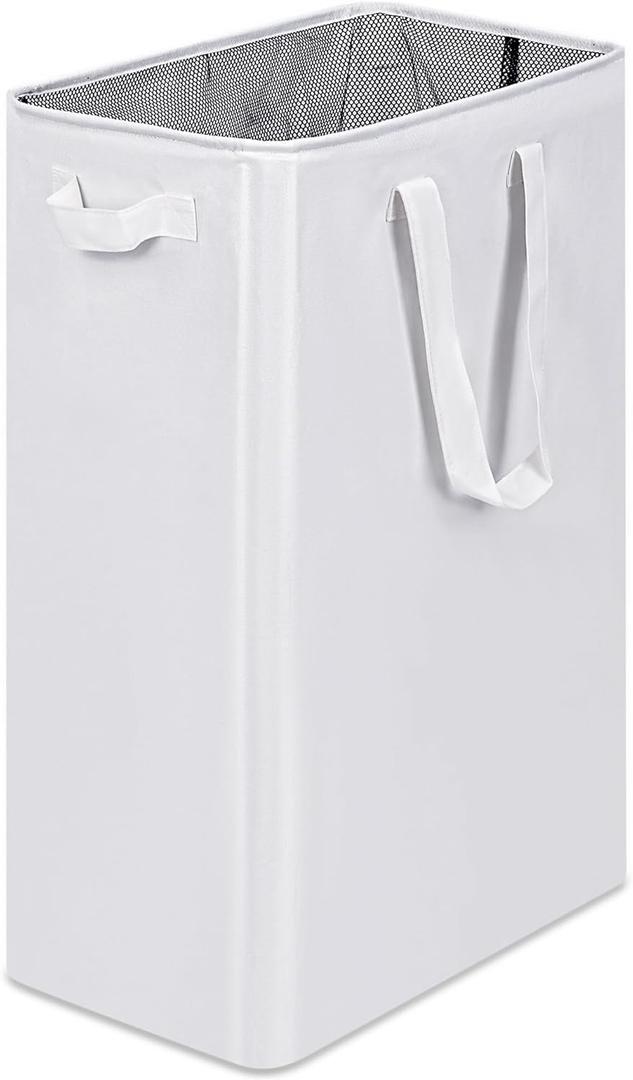 efluky Slim Laundry Basket, Narrow Laundry Hamper with Handles, Collapsible Dirty Clothes Hamper, Tall Laundry Bin for Laundry Room, Dorm and Bedroom, 12.7 Gallons(75L) White