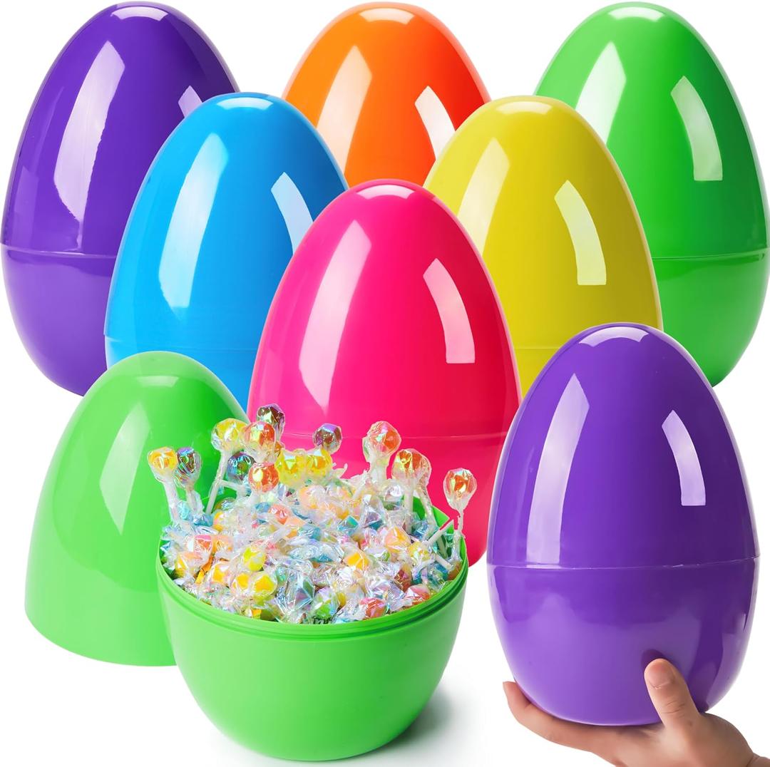 JOYIN 8PCS 10" Jumbo Easter Eggs, Bright Plastic Giant Eggs Empty Fillable for Easter Eggs Hunt, Filling Treats Party Favor Classroom Prize Supplies Decoration
