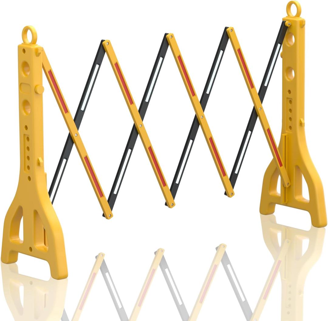 RELIANCER Expandable 8.46ft Safety Barricade,Retractable Security Barrier Water Filled Weighted Base,Adjustable Traffic Barricades,Outdoor Crowd Control Barriers,Driveway Isolation Gate,Garden Fence (Yellow)