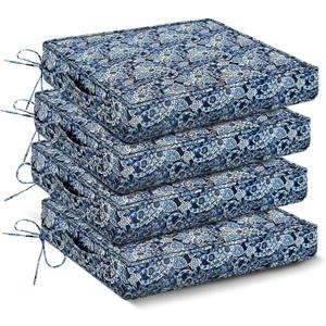 IPYNBAP Outdoor Chair Cushions Set of 4 -Waterproof Outdoor Seat Cushions for Patio Furniture, Patio Chair Cushion with Handle and Ties, Out Door Chair Pads,19x19x3-Square, Green Paisley