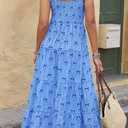 PRETTYGARDEN Women's 2025 Floral Maxi Sundress Smocked Tank Dress Sleeveless Ruffle Summer Tiered Long Dresses (M)