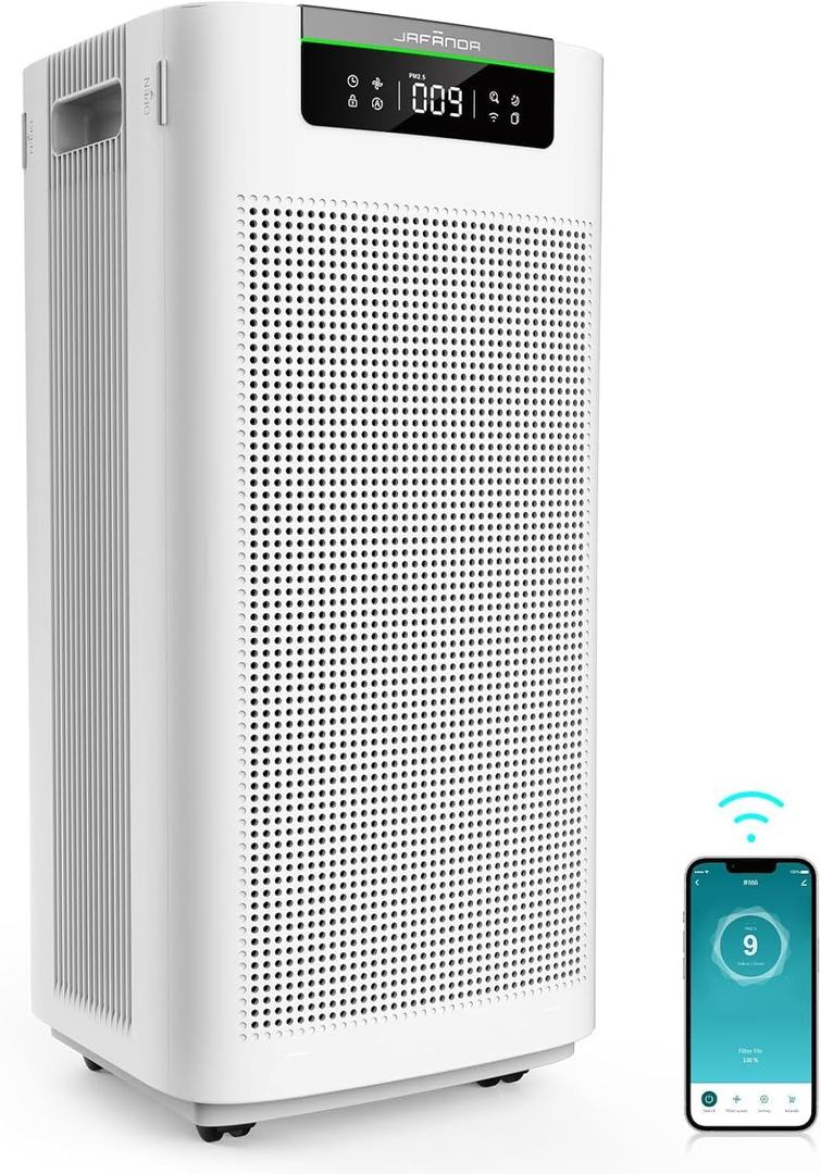 Air Purifier for Home Large Room 3800 ft, APP & Alexa, True HEPA Activated Carbon Air Filter, Smart HEPA Air Purifiers for Office Dust Pollen Smoke Allergies Odors Pet Dander VOCs, JF888 White