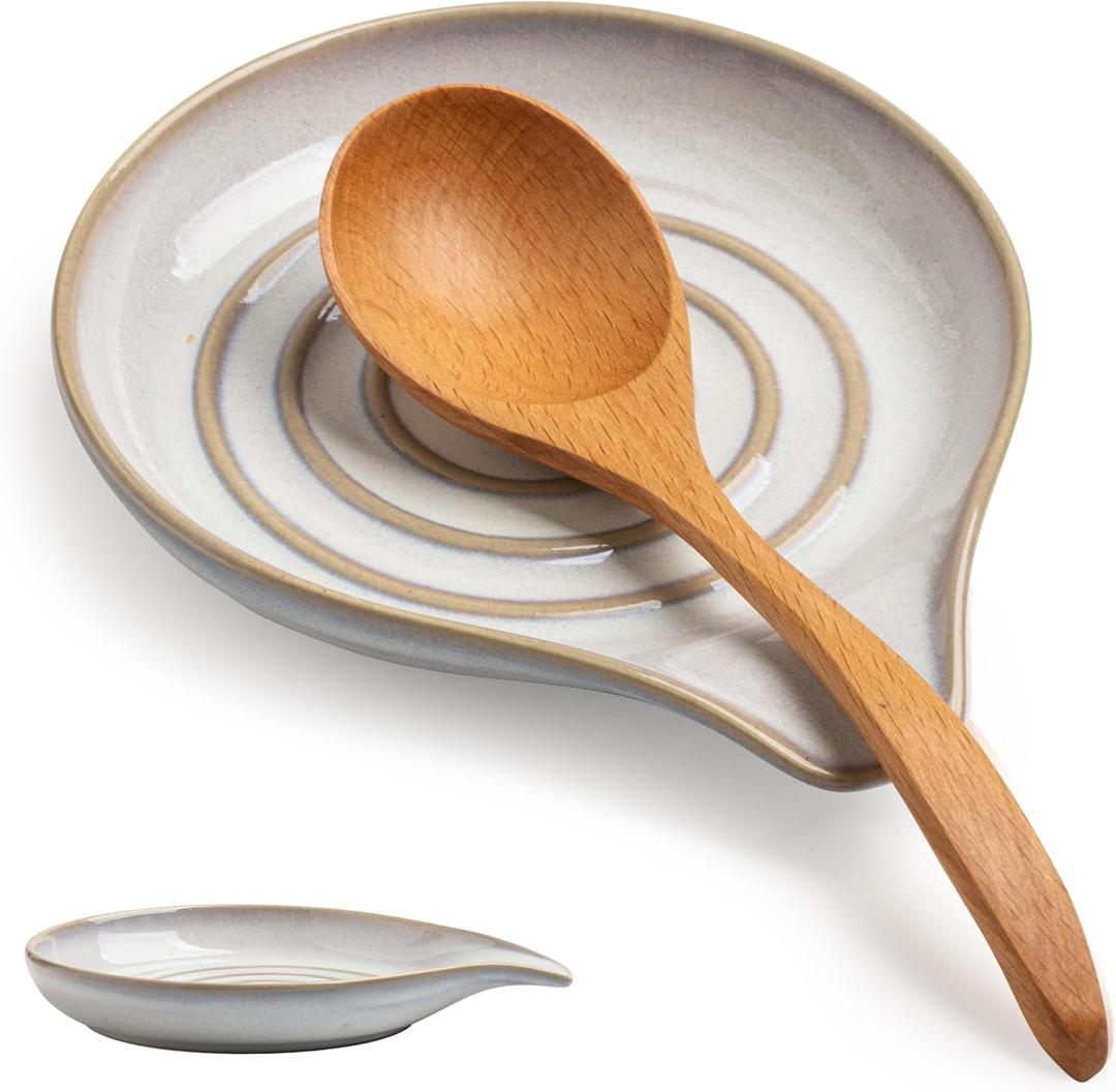 Spoon Rest, Porcelain Drip Tray for Multiple Utensils, Cooking&Large Spoon Holder for Stove Top, Modern Farmhouse Kitchen Decor Utensil Holder for Spoons, Ladles, Tongs&Spatula, White