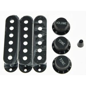 KAISH Black ST Strat Pickup Covers Knobs and 5 Way Switch Tip Cap