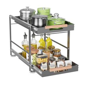 Under Sink Organizer, Pull Out Cabinet Organizer 2 Tier Slide Out Sink Shelf Cabinet Storage Metal Shelves, Sliding Under Sink Storage for Kitchen Bathroom Laundry Cabinet, Heavy Duty, 1 Pack (Gray)