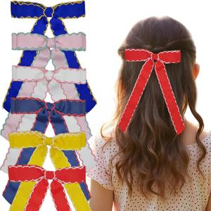 6PCS Hair Bows for Girls Grosgrain Ribbon Alligator Hair Clips Hair Barrettes Hair Accessories for Girl Teens Kids Toddler with Long Tail