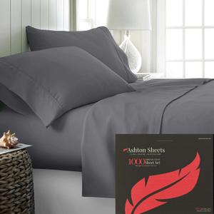 Ashton Sheets 100% Egyptian Cotton Split King Sheets Sets for Adjustable Bed - 1000 Thread Count 5 PC Top Split King Sheet for Sleep Number Bed, Cooling Sheets, Fits Mattress Upto 18" - Dark Grey