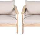 Merax 4 Piece Outdoor Acacia Wood and Wicker Club Chair, Light White Finish with Beige Cushion, Patio Garden Armchair, 4 Chair 
