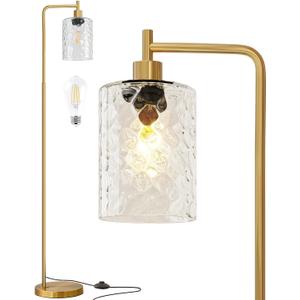 Oneach 66" Gold Floor Lamp for Living Room, Industrial Floor Lamp with LED Bulb, Glass Shade, Foot Switch, Morden Tall Farmhouse Standing Lamps for Bedroom, Office, Study Room