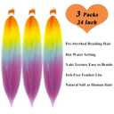 Colorful Rainbow Ombre Braiding Hair Pre Stretched Kanekalo Braiding Hair Extensions for Braiding Box Braids Micro Crochet Long Jumbo Knotless Kids Prestressed Braiding Hair Ombre 24 inch