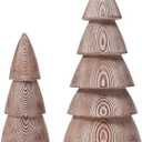 DN DECONATION Cone Christmas Tree Figurines, 2-Pack Rustic Tabletop Xmas Trees, Wood-Like Resin Natural Walnut-Finish Pine Decor for Mantel, Desk, Shelves Holiday Centerpieces (Set of 2)