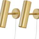 Gold Plug in Wall Sconce Set of 2, Modern Swing Arms Wall Lamp with Cord Wall Light for Bedroom Living Room (Bulb Included)