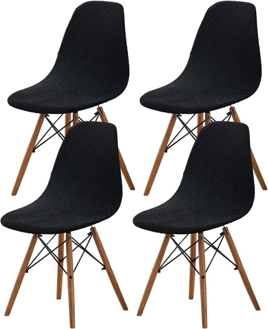 Dining Chair Covers Set of 4, Mid Century Modern Dining Room Chair Covers Jacquard Shell Chair Cover, Stretchable Armless Chair Slipcover for Kitchen, Office, Dining Room and Living Room