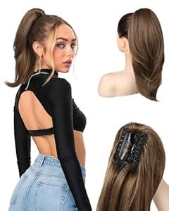 Ponytail Extension 16 Claw Clip in Ponytail Hair Extensions Natural Soft Synthetic High Pony Tail Hairpieces for Women , 16 inch)
