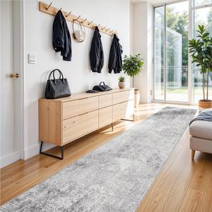 RUUGME Washable 3x14 Hallway Runner Rug - Runner Rugs Modern Stain Resistant Indoor Mat Rug Runner for Laundry, Bedroom Non Slip Rubber Backing Thin Hallway Runner Rug Low Pile Carpet (3' x 14' (Runner), Grey)
