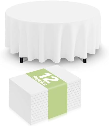 Smiry Disposable Table Cloth 10 Pack, 84 Inch Round Waterproof Plastic Tablecloth, Decorative Rectangle Table Covers for Party, Birthday, Picnic, White