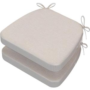 AAAAAcessories D-Shaped Chair Cushions, 2" Thick Dining Chair Pads with Ties and Removable, Machine-Washable Cover, 17" x 16", Set of 2, Ivory