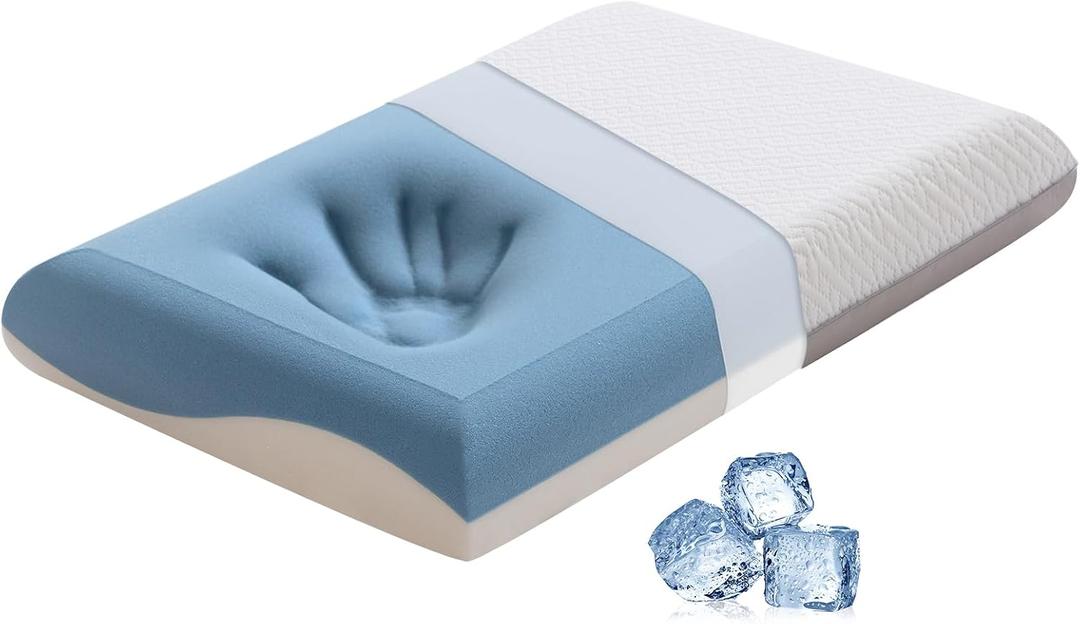 Memory Foam Firm Pillows for Sleeping, 4'' Orthopedic Cervical Neck Pillow with Two-Sided Reversible Cover,Medium Firm Gusseted Gel Pillows for Back & Side Sleepers, 24*16*4’‘